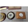 Image 6 : Brass Desk Compass, Barometer, 2003 Weather Station Clock, Desk Clock, and More