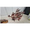 Image 3 : Brass Sailing Ship Lamp Bronze Buffalo Sculpture, and Metal Bookends Vintage