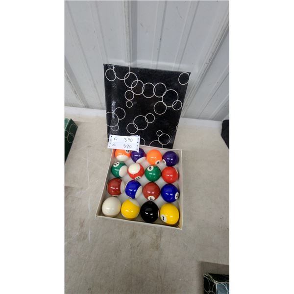 Complete Billiard Ball Set with Cue Ball and Numbered Solids and Stripes in Box Appear N.O.S.