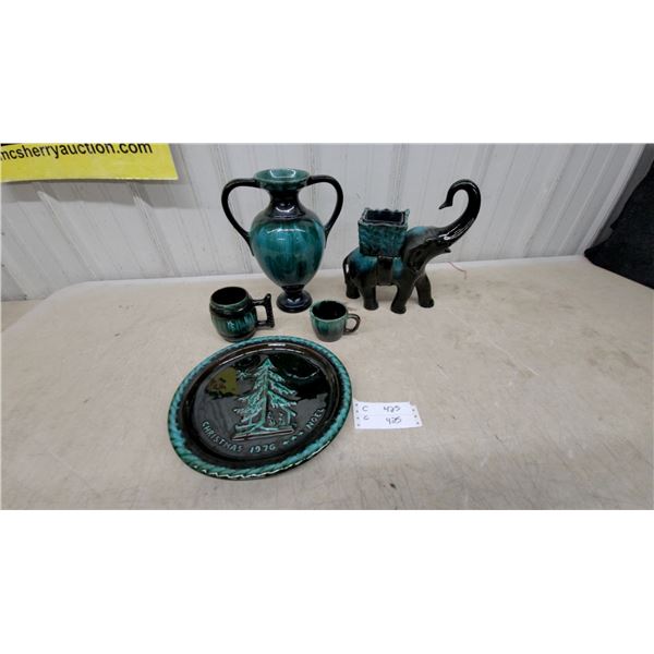 Blue Mountain Pottery Christmas 1976 Plate, Elephant Planter, Vase, and More