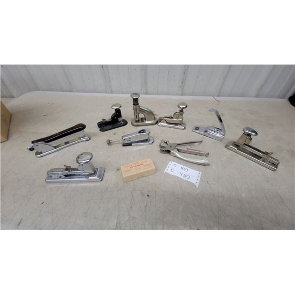 Vintage Hotchkiss Desktop Staplers with H-54 Wire Staples, Hole Punch, and More 9x