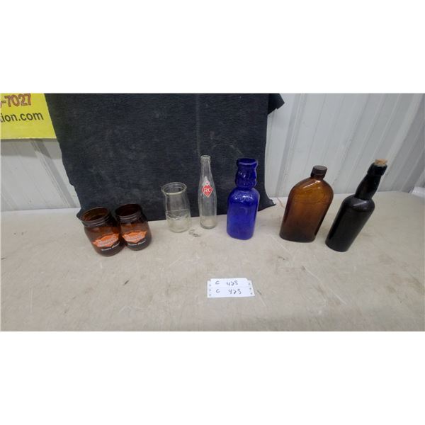 Cobalt Blue Baby Face Creamer Topper Bottle Amber Flask, RC Cola Bottle, Sunshine Jars, and More