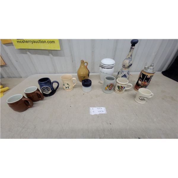 Starbucks Ceramic Canister, Nescafé Mug, German Beer Stein, Blue and White Vase, and More