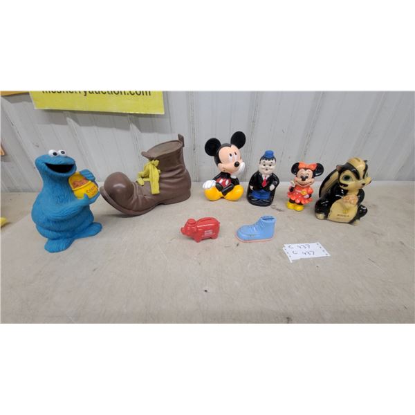 Cookie Monster Cookie Jar Bank, Mickey Mouse Figures, Petunia Pig, and More