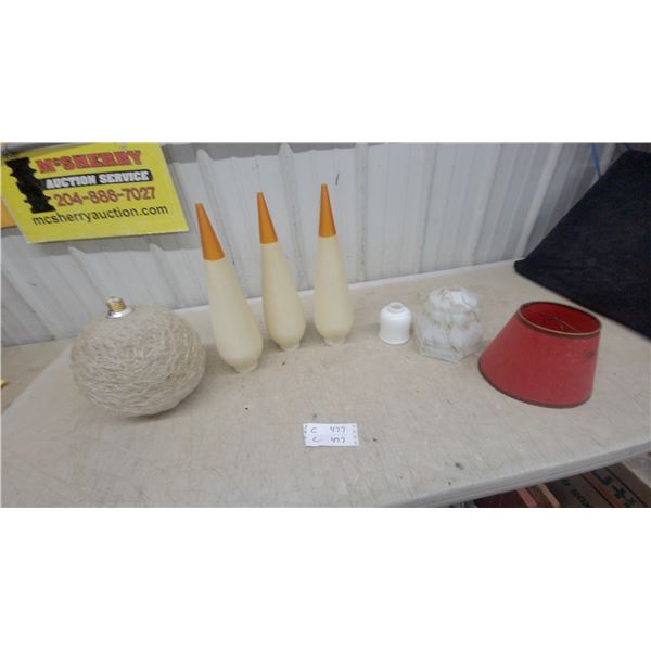 Vintage Spun Plastic Spaghetti Ball Lamp Globe, Conical Shades, and More