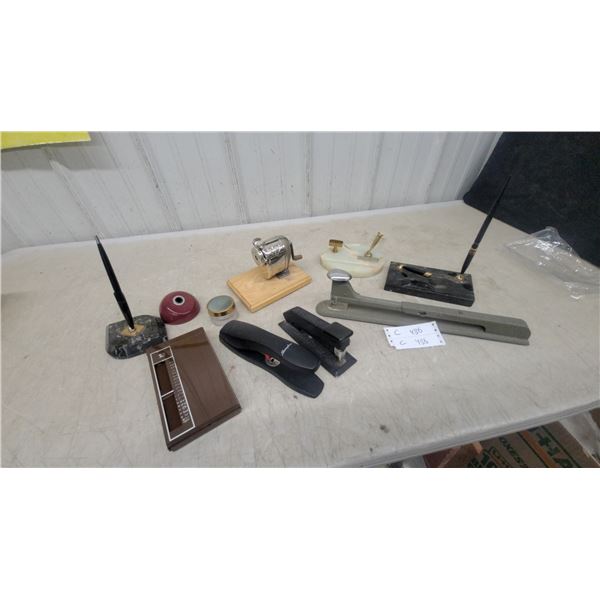 Vintage Boston Crank Pencil Sharpener, Marble Pen Holders, Swingline Staplers, and More