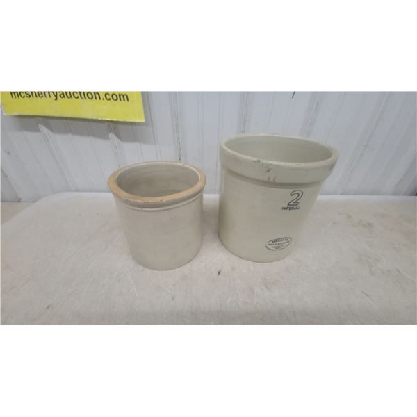 Medalta Potteries Ltd. 2-Gallon Imperial Stoneware Crock and Unmarked Crock 1 gal