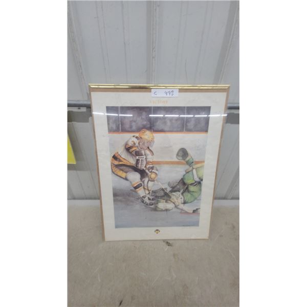 Framed "Victory" Hockey Art Print, Signed, University of M.B.