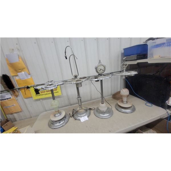 Art Deco Chrome and Onyx Floor Smoking Stands with Clock and Lamp, 1930s-1950s 4x Not Complete