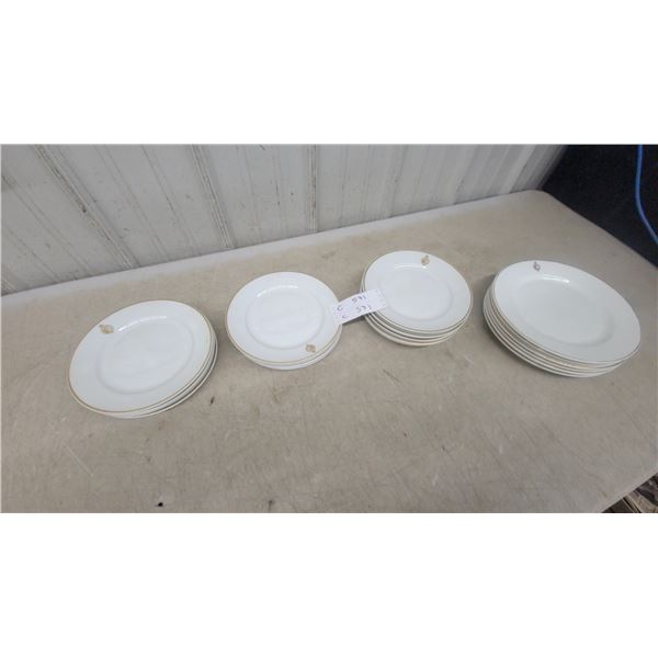 White Porcelain Dinnerware Plate Set with Gold Rim Manitoba Club Dishwear