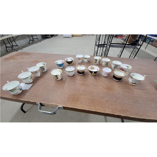 Collection of Vintage Bone China Teacups with Floral Patterns and Gilding, 19Pieces