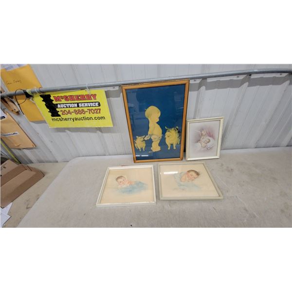 Framed Baby Prints Including Elisabeth Hader "The Golden Age" and Gutmann Style, Set of Four