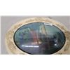 Image 2 : Vintage Oval Convex Bubble Glass Frame with Landscape Print, Ornate Floral Cream Frame18 x 25"