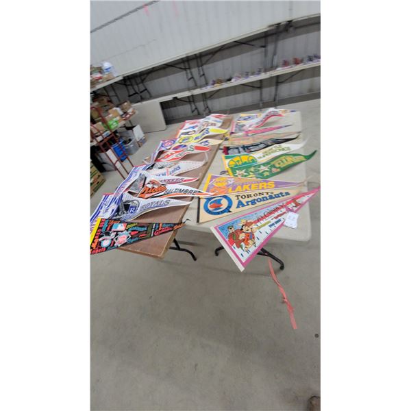 Collection of Vintage Felt Sports Pennants, MLB, NBA, CFL, and More