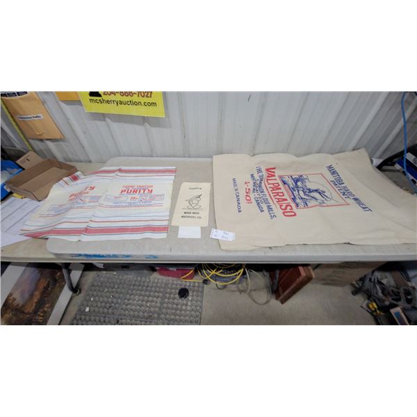 Valparaiso Manitoba Hard Wheat and Purity Flour Vintage Canvas Flour Sacks