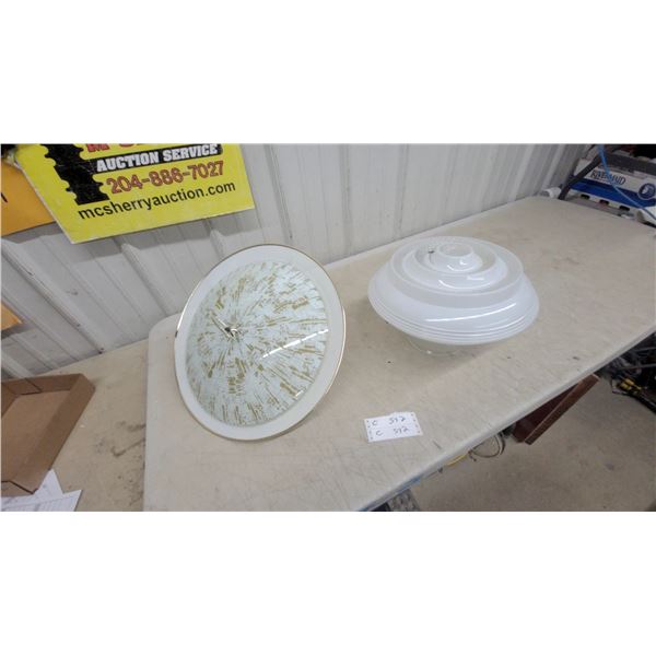 Vintage Flush-Mount Ceiling Light with Gold-Patterned Diffuser and White Glass Shade