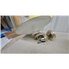 Image 4 : Vintage Flush-Mount Ceiling Light with Gold-Patterned Diffuser and White Glass Shade