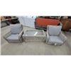 Image 1 : Three-Piece Gray Wicker Patio Set with Cushions and Glass-Top Coffee Table