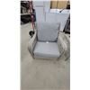 Image 2 : Three-Piece Gray Wicker Patio Set with Cushions and Glass-Top Coffee Table