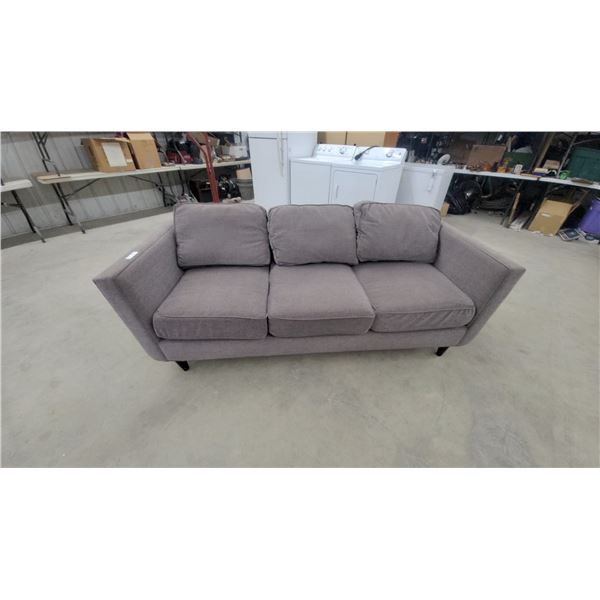 Gray Fabric Three-Seater Sofa with Square Arms and Dark Legs 83" Wide