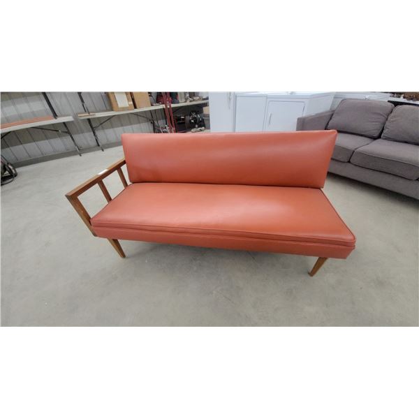 Mid-Century Modern Wooden Frame Sofa with Terracotta Vinyl Upholstery 64" Wide