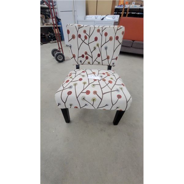 Armless Accent Slipper Chair with Floral Branch Print Upholstery and Dark Wood Legs