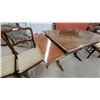 Image 4 : Duncan Phyfe Style Double Pedestal Pull Out -Leaf Dining Table 64 x 31 x 30" Extended Size with Six