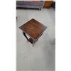 Image 2 : Dark Brown Wood Square-Top Accent Table with Curved Legs and Lower Shelf 29 x 11.6"