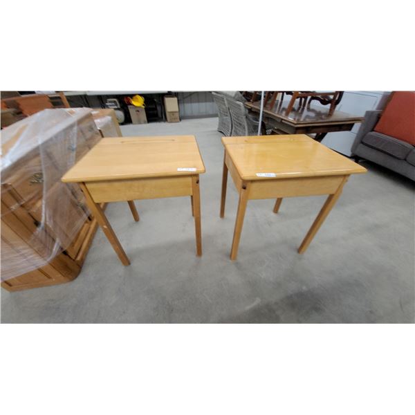 Pair of Light Wood Lift-Top Student Desks with Tapered Legs and Internal Storage 30 x 23 x 26"