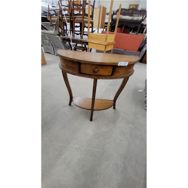Vintage Wooden Demilune Console Table with Single Drawer and Lower Shelf32 x 32 x 12"