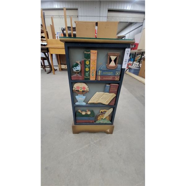 Decorative Trompe L'Oeil Bookshelf Accent Cabinet with Glass Top and Side 32 x 32 x 12"
