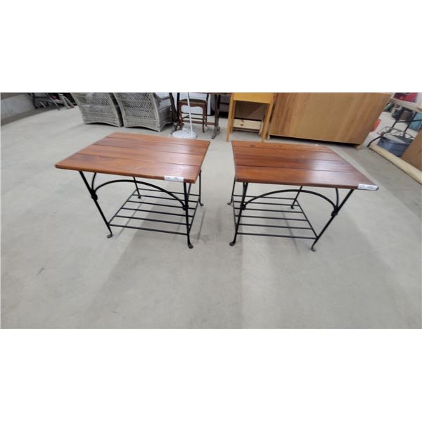 Pair of Rustic Wood and Wrought Iron End Tables 22 x 22 x 27"