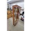 Image 2 : Lighted Wood and Glass Curio Display Cabinet with Mirrored Back and Glass Shelves 72 x 28 x 12" One