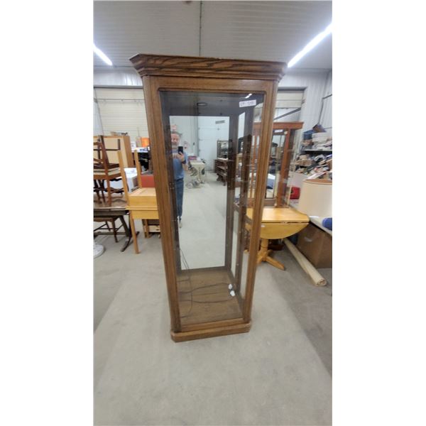 Oak Curio Display Cabinet with Glass Panels and Mirrored Back 75 x 31 x 16"