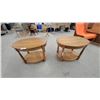 Image 1 : Pair of Two-Tier Round Oak End Tables with Turned Legs and Scalloped Edges 21 x 28 x 22"