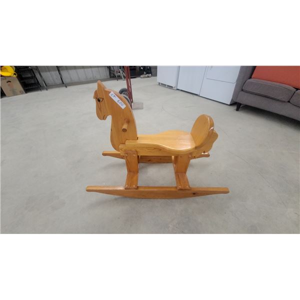 Wooden Rocking Horse with Carved Head and Curved Rockers