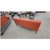 Image 5 : Mid-Century Modern Loveseat with Exposed Wood Frame and Terra Cotta Vinyl Upholstery 66" Wide