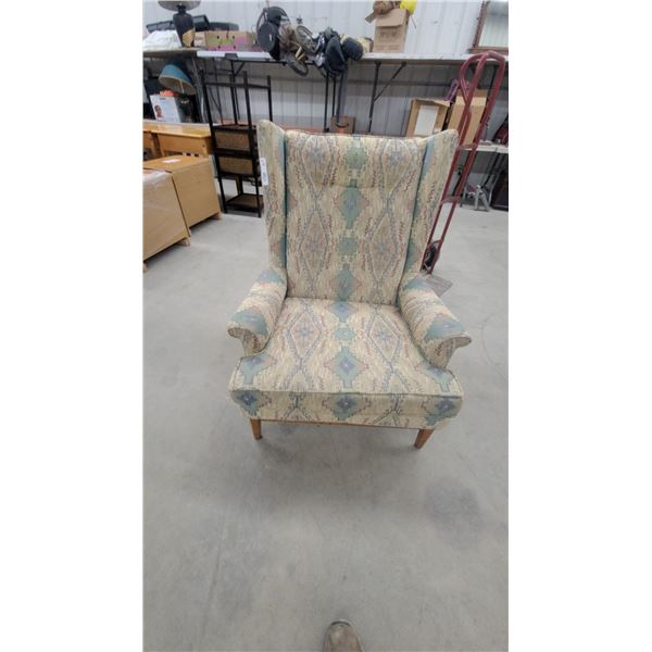 Upholstered Wingback Armchair with Southwestern Geometric Pattern