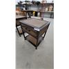 Image 2 : Pair of Woven Rattan End Tables with Single Drawer and Lower Shelf, Dark Wood Frame 24 x 20"×"18"