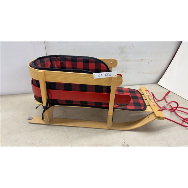 Streamridge Grizzly Collection Wooden Baby Sleigh with Buffalo Plaid Padded Liner