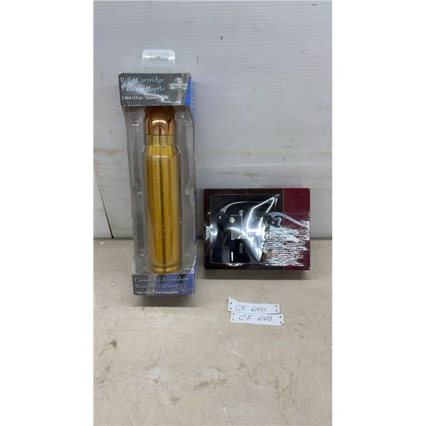 Rivers Edge Rifle Cartridge Vacuum Bottle 1 Litre Stainless Steel and Lever Corkscrew Set