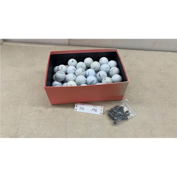 Box of 50 Assorted Golf Balls, Titleist, Callaway, Bridgestone, Top-Flite, Tees, and More