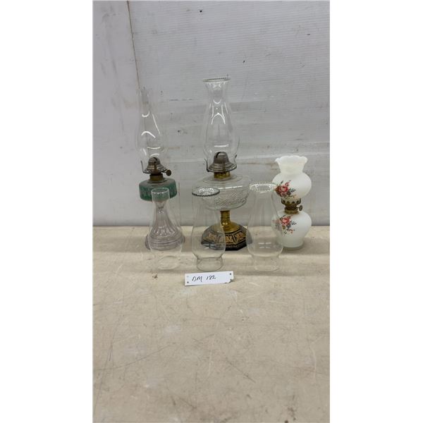 Collection of Four Vintage Oil Lamps Including Victorian Pressed Glass and More