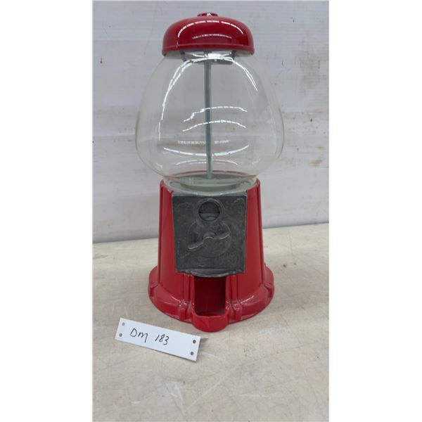 Vintage-Style Red Metal and Glass Gumball Machine with Cast-Metal Coin Mechanism, 15" High