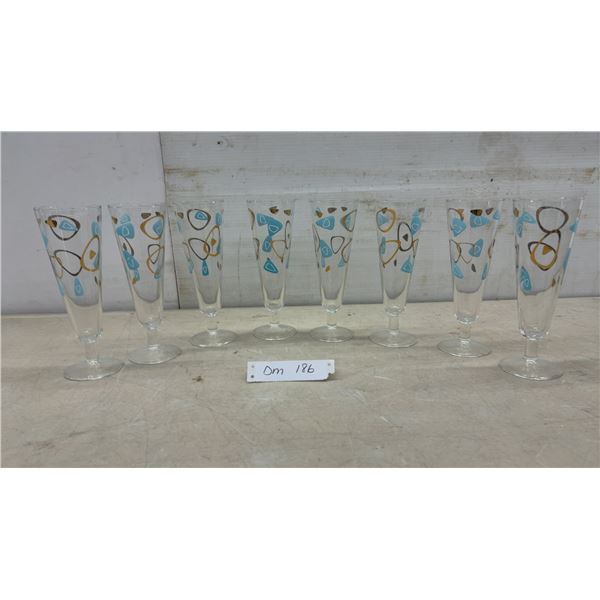 Set of Seven Federal Glass Atomic Boomerang Mid-Century Pilsner Glasses