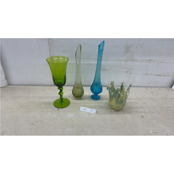 Vintage Art Glass Collection Including Twisted Stem Goblet, Bud Vases, and More, Tallest 17 1/2"