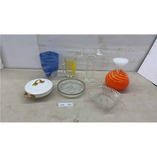 Porcelain Covered Serving Dish with Gold Handles, Art Glass Vases, Crystal Bowls, and More