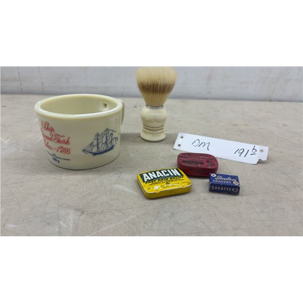 Shulton Ship Grand Turk Salem 1786 Shaving Mug, Brush, Anacin Tin, and More