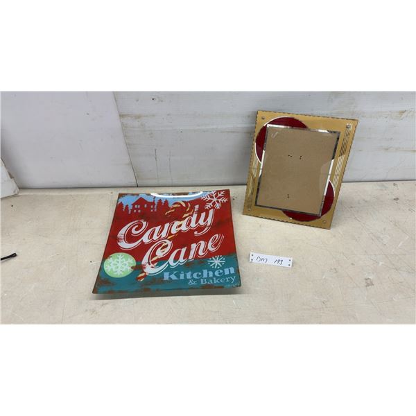 Candy Cane Kitchen and Bakery Decorative Plate and Vintage Art Deco Style Picture Frame