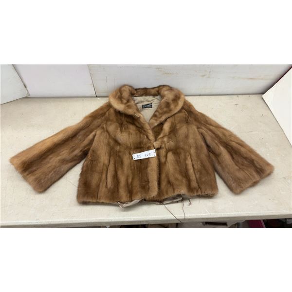 R. Santa Furs Winnipeg Brown Mink Fur Jacket with Wide Sleeves and Satin Lining, Sz S-M, Lining on